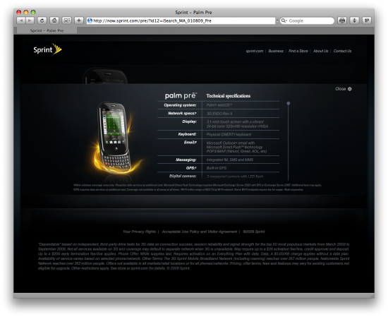 Palm Pre na Sprint