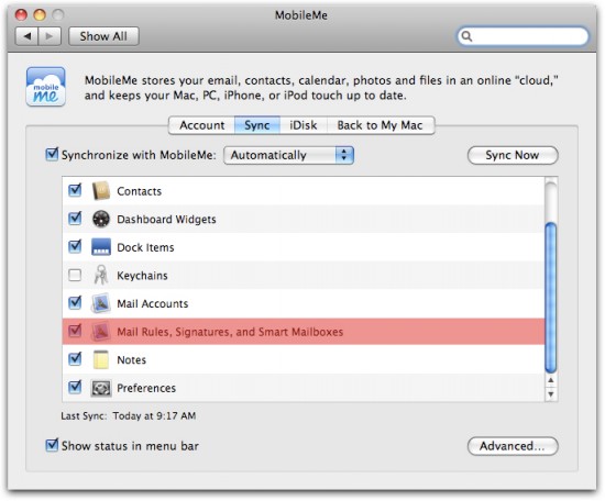 Sincronização MobileMe