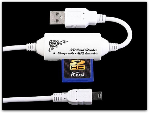 Cabo USB com leitor de cartões de memória