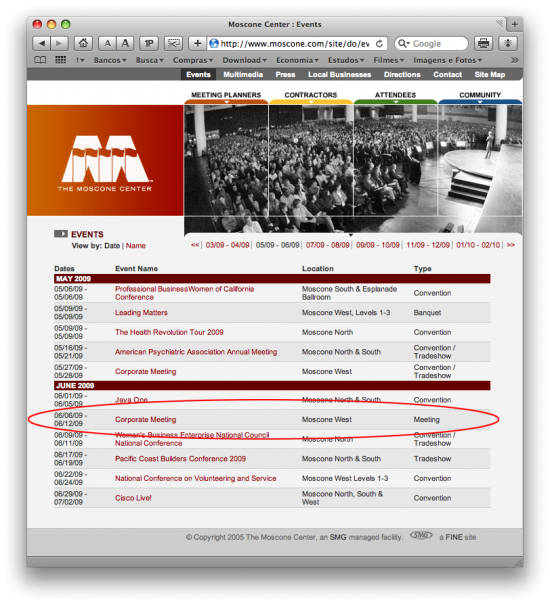 Calendário do Moscone Center