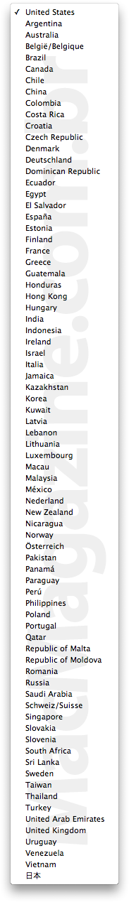 Países na iTunes Store