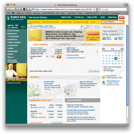 Banco Real no Safari 4 Public Beta