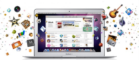 Mac App Store com apps e MacBook Air