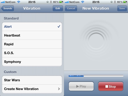Editor de vibrações no iOS 5