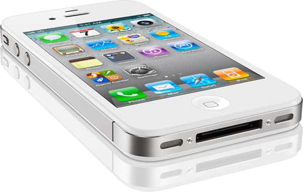 iPhone 4 branco visto de frente e de lado