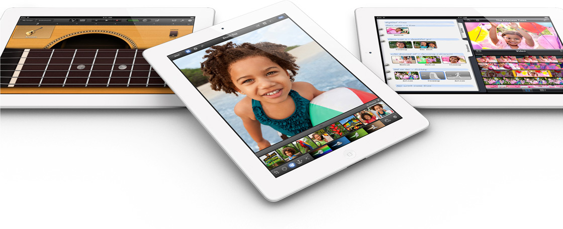 Novos iPads vistos de cima, com apps