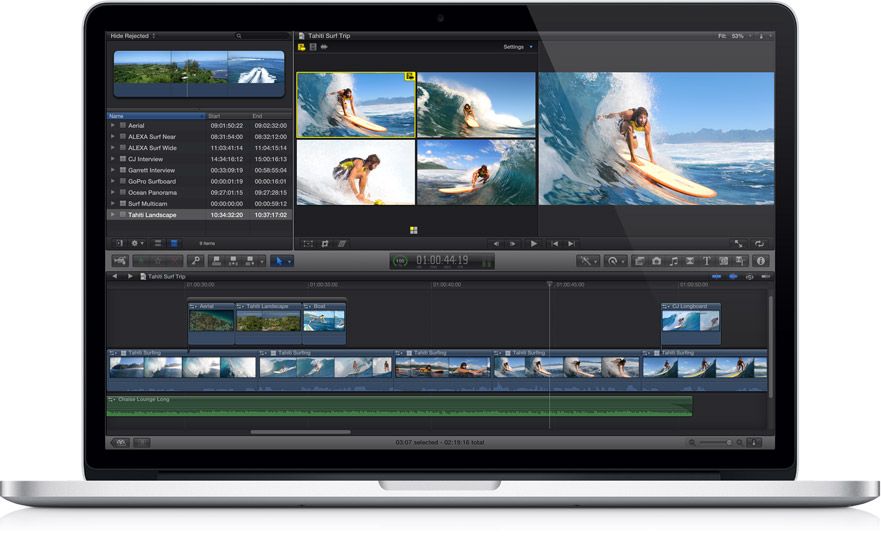 MacBook Pro com tela Retina rodando Final Cut Pro X
