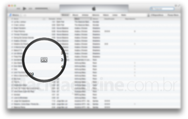 Ícone do iCloud no iTunes 11 na visualização em lista