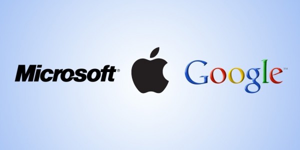 Logos - Microsoft, Apple e Google