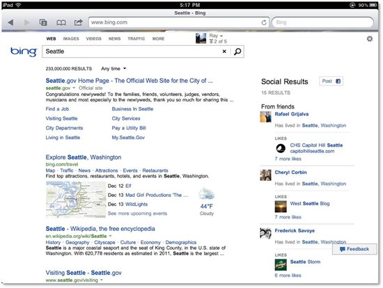 Sidebar do Bing no iPad