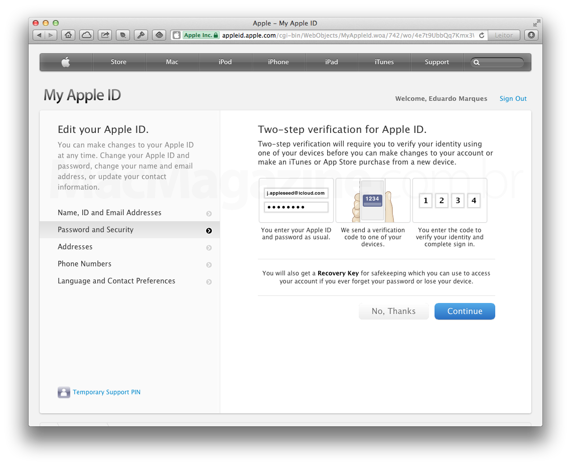 Apple ID - Verificação em duas etapas
