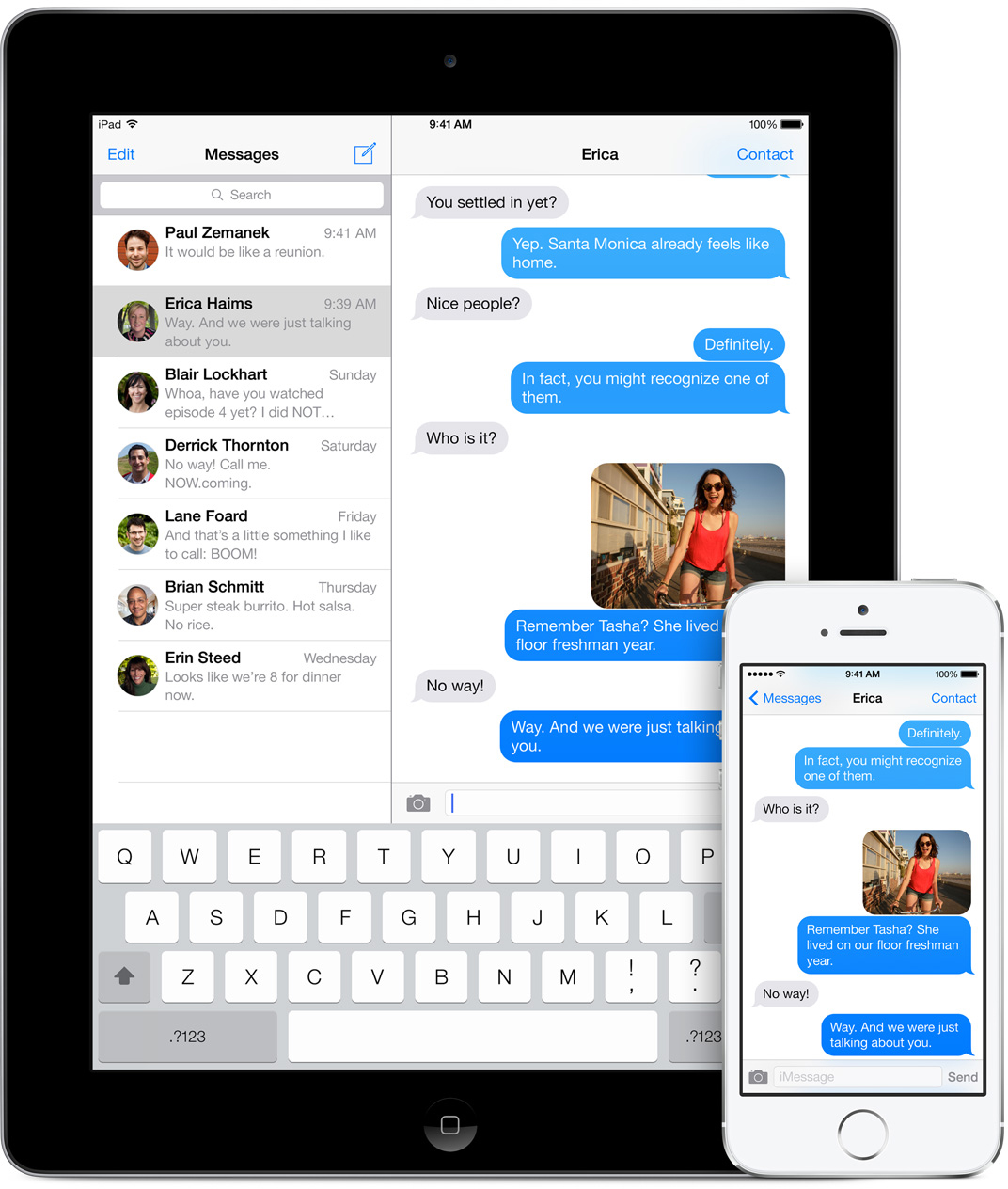 iMessage rodando num iPad e num iPhone com o iOS 7