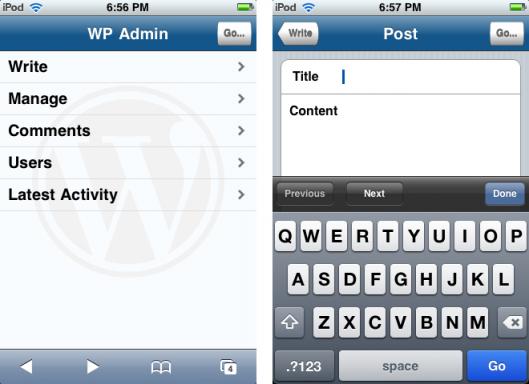 Plugin do WordPress Admin para iPhone