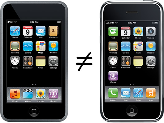 iPod touch é diferente de iPhone