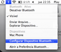 Menu de configuração do Bluetooth