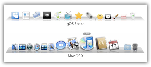 Dock do gOS Space e do Mac OS X