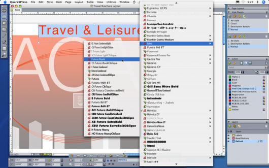 QuarkXPress 8: menu de seleção de fontes WYSIWYG
