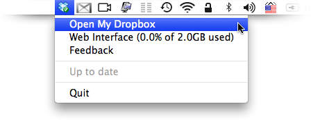 Ícone do Dropbox na barra de menus do Mac OS X