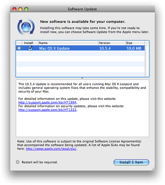 Mac OS X 10.5.4 no Software Update
