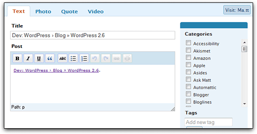WordPress 2.6: janela Press This!