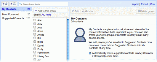 Nova divisão de contatos do Gmail