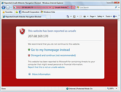 Proteção contra phishing do Internet Explorer 8