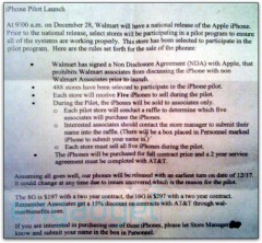 Memorando da Walmart sobre o iPhone 3G