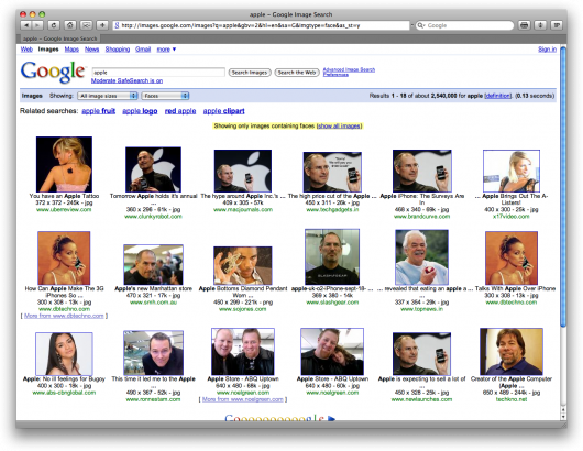 Apple no Google Images: filtro por rostos