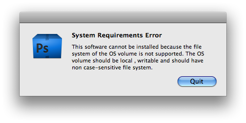 Adobe CS4 erro case-sensitive