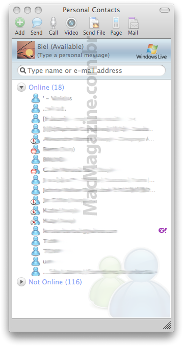 Interface do Microsoft Messenger 8