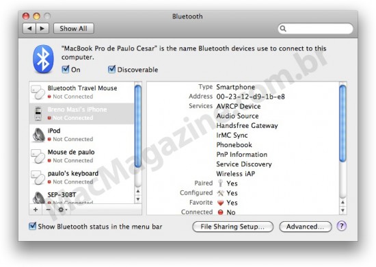 Bluetooth do iPhone OS 3.0 no Mac OS X
