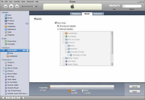 iPod shuffle 3G no iTunes