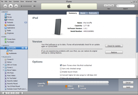 iPod shuffle 3G no iTunes