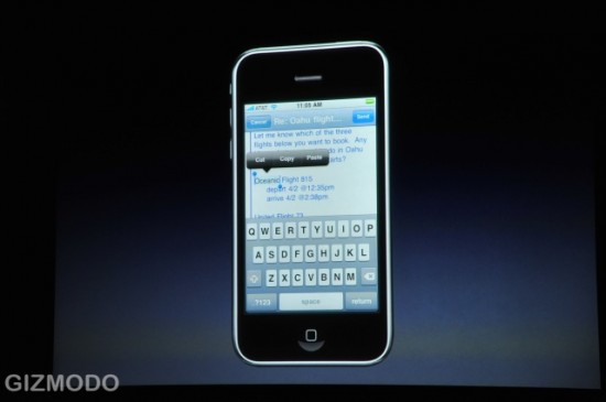 Recortar, copiar & colar em funcionamento no iPhone OS 3.0
