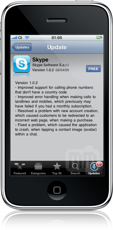 Skype 1.0.2 para iPhone