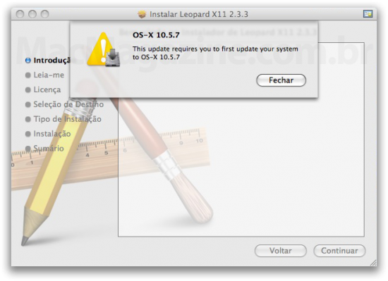 X11 requer Mac OS X 10.5.7