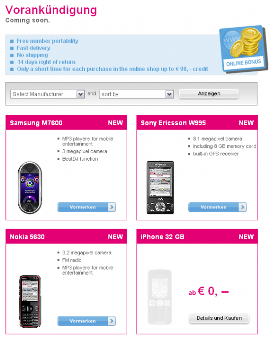 iPhone de 32GB na T-Mobile Austria