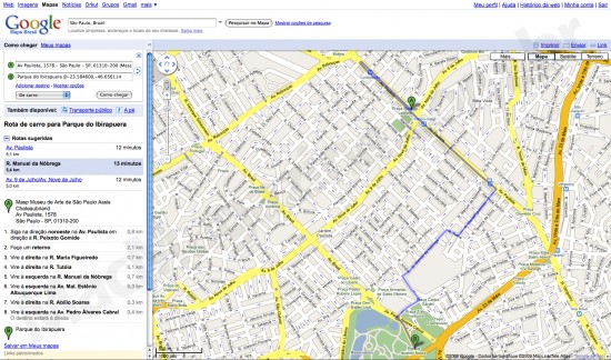 Rotas alternativas no Google Maps