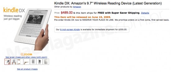Amazon Kindle DX dia 10 de junho