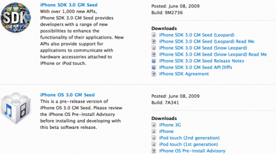 iPhone OS 3.0 GM seed