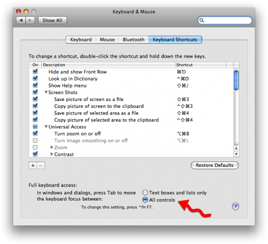 Tab em botões no Mac OS X