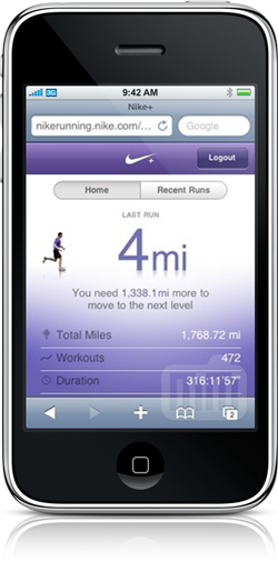 Site do Nike+ no iPhone