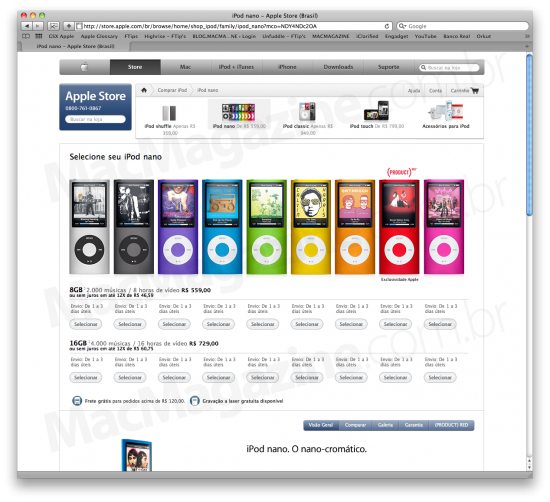 Compra de iPod nano pela Apple Store Online Brasil