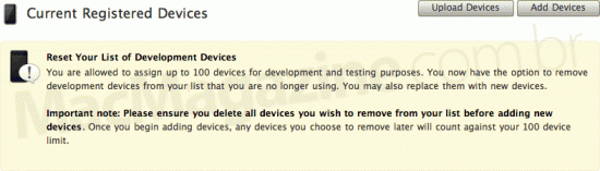Reset devices no iPhone Developer Program