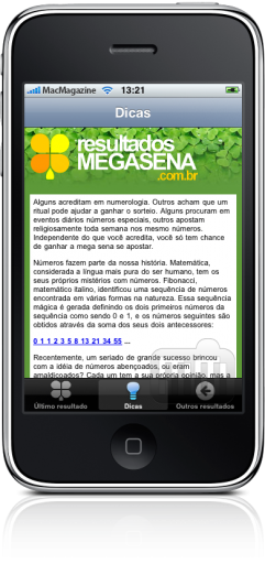 Resultados Megasena no iPhone