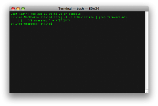 Terminal revelando suporte a 64 bits