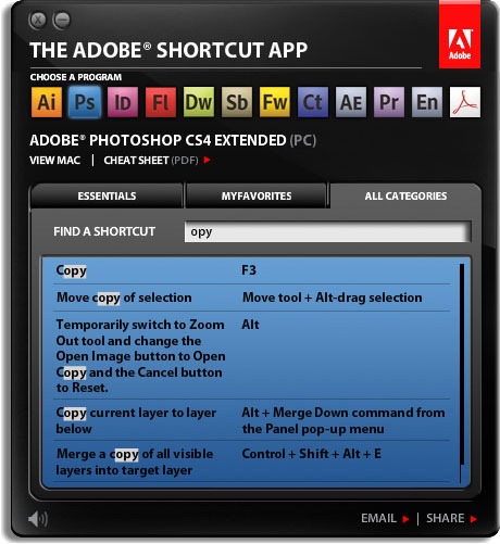 Adobe Shortcut App