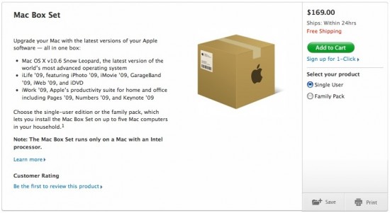 Mac Box Set com Snow Leopard na Apple Store Online
