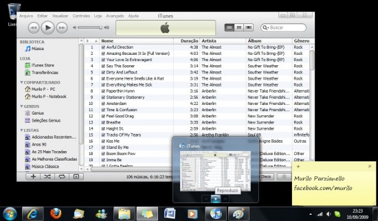 Controles de reprodução do iTunes 9 no Windows 7