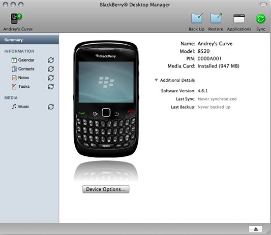 BlackBerry Desktop Manager para Mac